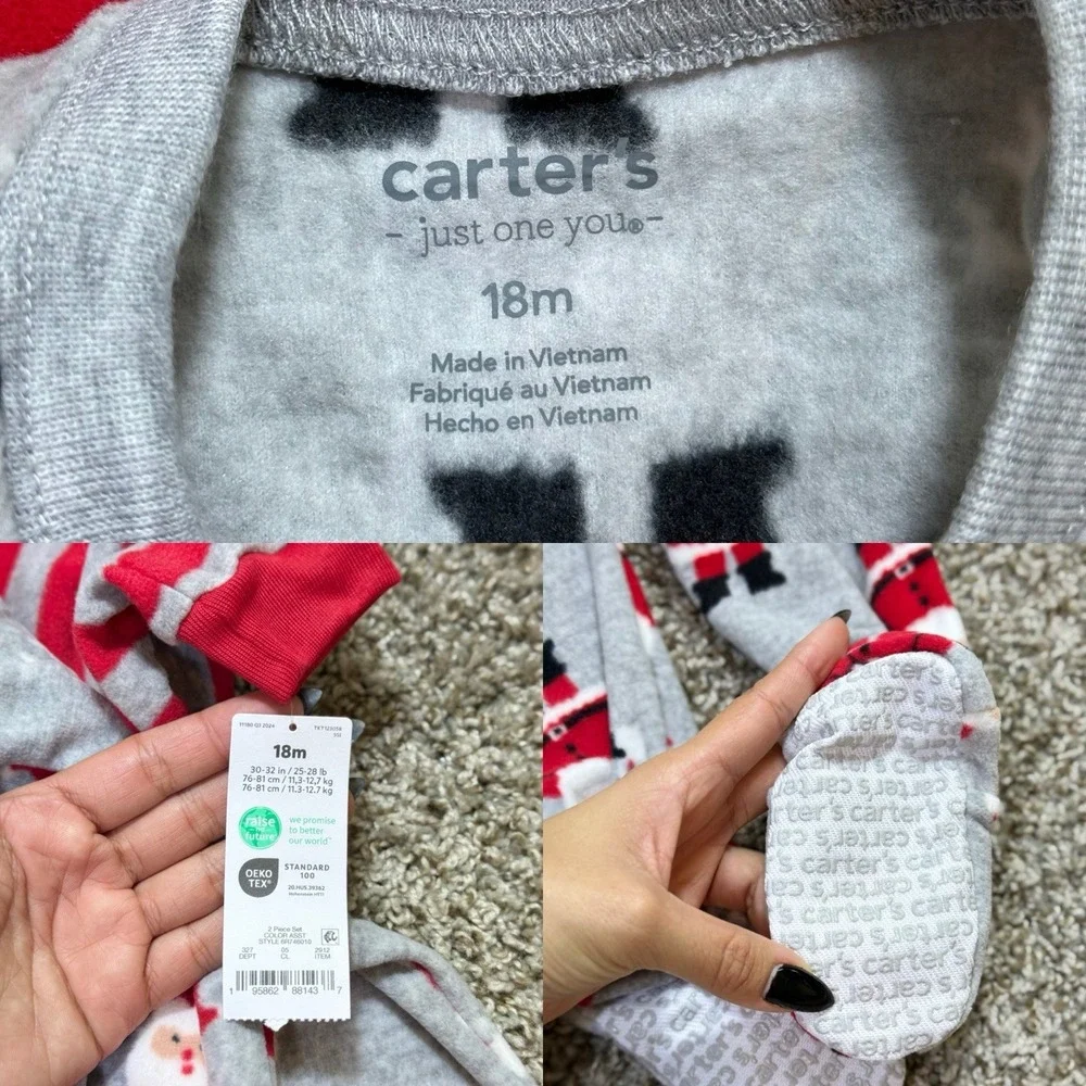 Carters Just One You Baby 18M Christmas Fleece Footed Pajamas Santa Lot 2 NWT